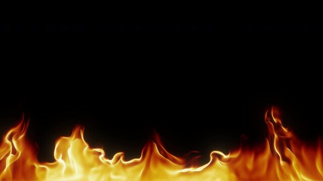 Realistic fire, vibrant flames on a transparent background. High-quality, looping 4K animation with an alpha channel in ProRes 4444 format, for video editing and visual effects.