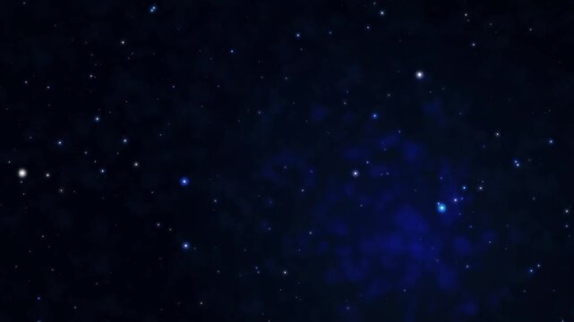 Abstract deep blue space animation featuring an infinite field of twinkling stars and subtle cosmic dust motion