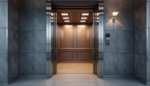 Modern elevator with open doors