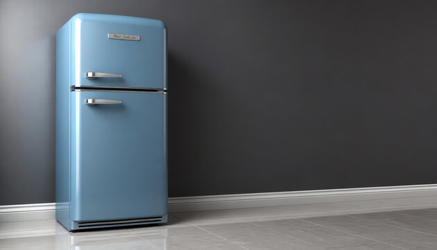 Retro Blue Refrigerator. Fridge Freezer. 3d rendering