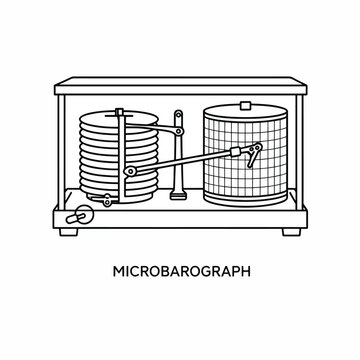 Vintage Microbarograph Weather Instrument Line Drawing.