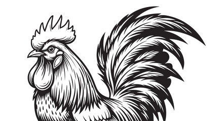 Rooster Mascot Hand Drawn Black and White Professional Vector Logo © creations sanddollar