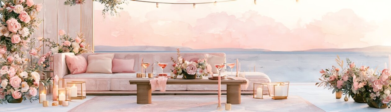 Elegant outdoor seating with floral decor