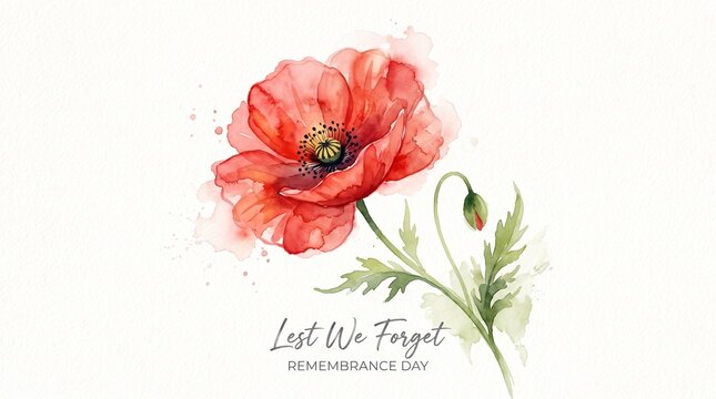 Red Poppy Watercolor Lest We Forget Remembrance Day