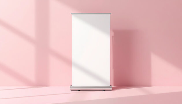Rollup banner standee mockup pink color background