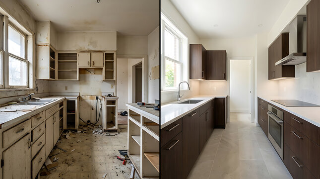 Transformative kitchen renovation showcasing before and after of outdated to modern design upgrade