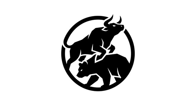 Black silhouette of two bulls fighting.