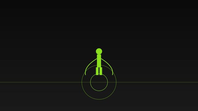 Minimalist stick figure animation with pulsing circular waves on dark 4k background, motion pulse