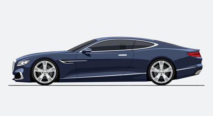 Fototapeta premium Sleek dark blue sport coupe car vector illustration side view isolated on white background