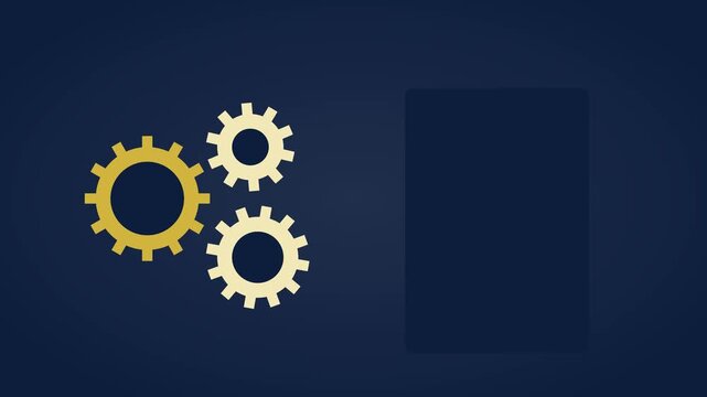 Animated gears and rotating book concept for business strategy and education development animation 4k