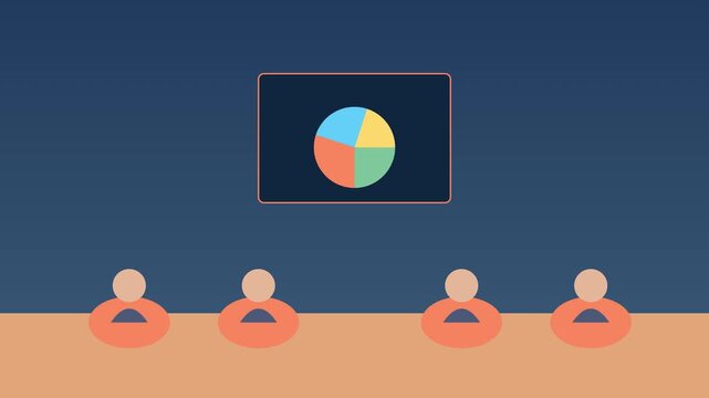 Business meeting presentation with animated pie chart data visualization for corporate strategy and financial analysis animation 4k