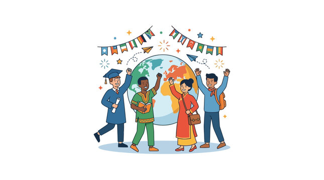 Diverse Group Celebrating Cultural Unity with Global Background