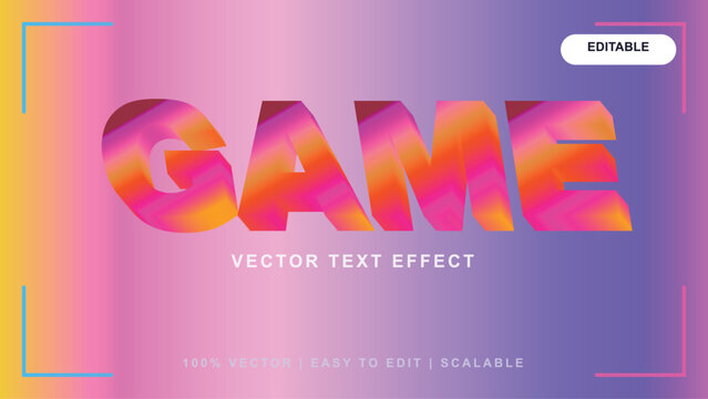 Vibrant gradient game text effect, editable 3D typography vector, colorful pink and purple gaming font style for esports and streaming graphics