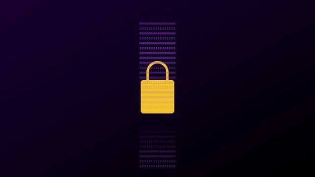 Digital data security concept with padlock and binary code scanning animation 4k