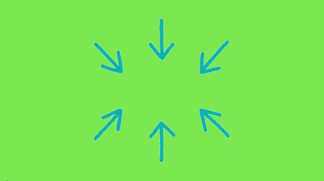 Six Blue Hand Drawn Arrows Pointing Inward To A Central Focus Point On A Bright Green Background