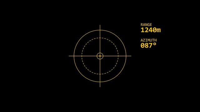 Digital hud target scope overlay with range and azimuth data for military or sci-fi ui animation 4k heads-up display