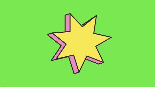 3D Yellow Geometric Star Icon with Pink Shadow on Bright Green Background Illustration
