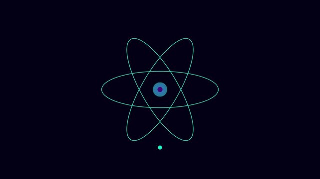 Minimalist atom model animation: scientific orbiting electron concept for physics and technology education 4k