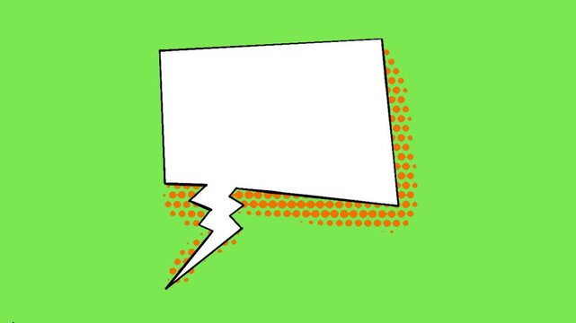 Blank comic book speech bubble with halftone dots shadow on green background