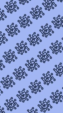 Seamless pattern of hand-drawn computer microchip on an abstract vertical blue background animation with CPU processor hardware circuit doodle line art wallpaper for computer motherboard design.
