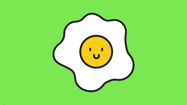 Cute Smiling Fried Egg Character Illustration on a Vibrant Green Background for Breakfast Food Design