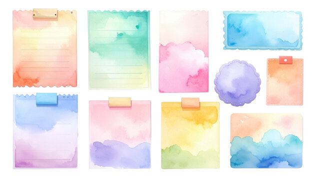 PNGMURNI--transparent background Firefly A flat-lay digital illustration of a curated collection of watercolor-style sti