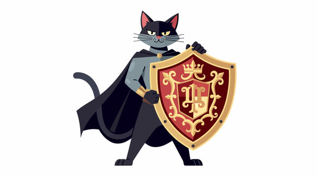 heroic cartoon cat with shield