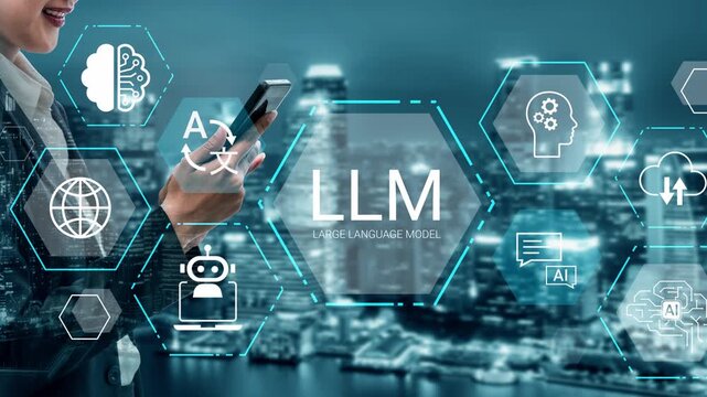 Futuristic Concept of Large Language Model Integration with Mobile Technology and Artificial Intelligence in Urban Environment at Night Gluon.