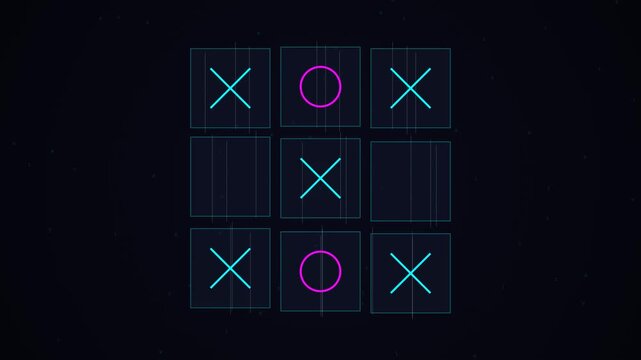 Neon Tic Tac Toe Game in Dark Background.