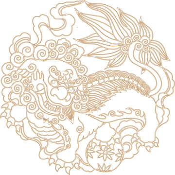 Chinese Phoenix and Qilin Mythical Creature Paper Cut Ornament with Cloud Pattern, Traditional Decorative Art