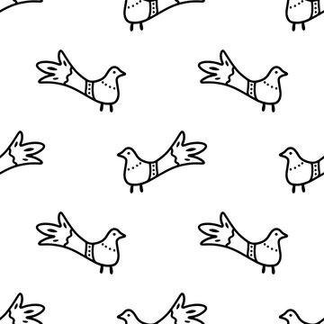 Seamless folk birds vector pattern