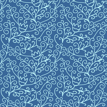 Seamless swirls and flowers vector pattern