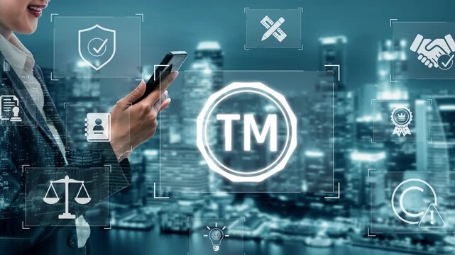 Trademark protection and legal compliance with TM icon, copyright law, patent check, intellectual property rights, and branding regulation enforcement Marrow