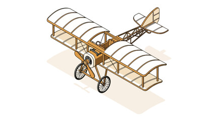 Isometric vintage biplane with wooden frame structure © farel