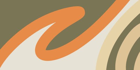 Obraz premium Vintage 70s Style Wavy Ribbon Background in Earth Tones. Groovy retro vector with an orange wavy ribbon on an olive green background.