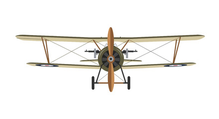 Frontal view of a vintage biplane with wooden propeller © farel