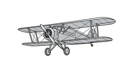 Vintage silver biplane with dual wings and radial engine © farel