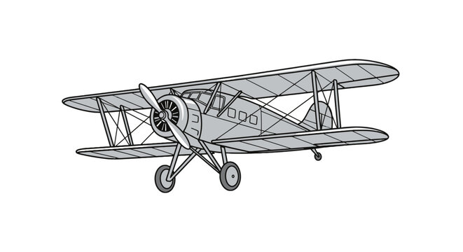 Vintage silver biplane with dual wings and radial engine