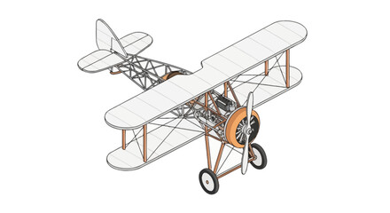 Vintage biplane with exposed fuselage structural frame © farel