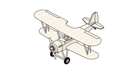 Vintage cream biplane in isometric perspective © farel