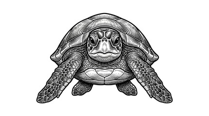 Detailed sea turtle front view engraving. © jaya