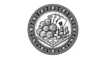 Gambling and board games collage in decorative circle © jaya