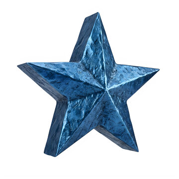 Shiny blue star shape with a glittery texture and metallic surface effect isolated on transparent background