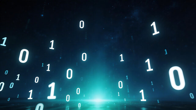 Binary numbers floating in digital space