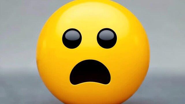 Emoji switching front view from neutral mood to shocked expression, round yellow face and gray background for alert reaction, user feedback, message surprise, app notification, social response media
