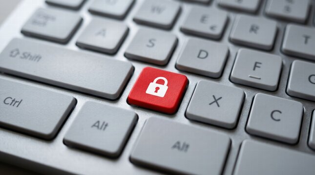 Press enter button on the keyboard computer Shield cyber Key lock security system abstract technology world digital link cyber security on hi tech Dark blue background, lock finger Keyboard