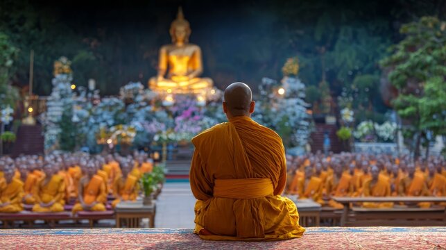133.Makha Bucha Day, Buddha delivering teachings to monks