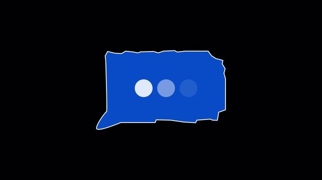 Three vertical typing dots pulse inside a rough blue panel on black.