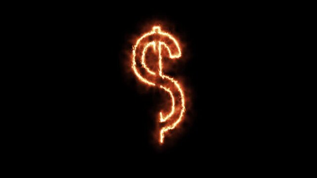 Burning dollar sign animation featuring glowing fire outlines over black background representing financial heat economic power currency inflation and monetary wealth motion.