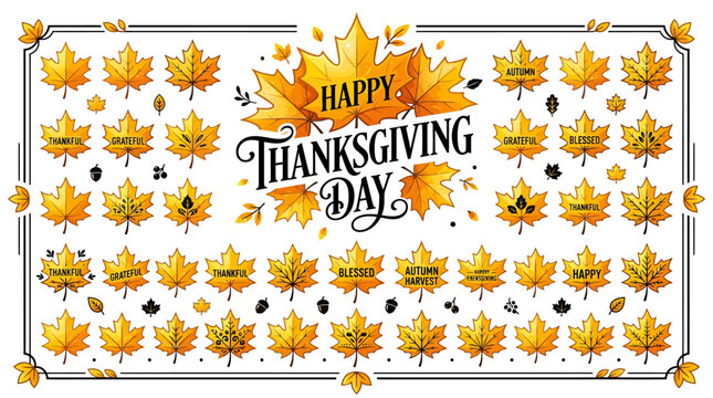 Happy Thanksgiving Day, autumn leaves and text